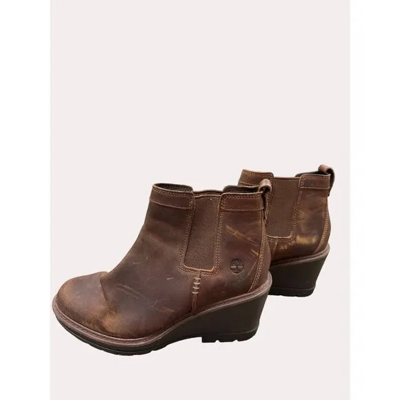 Timberland grip stick women’s brown leather wedge ankle boots 8.5 SKU 6264