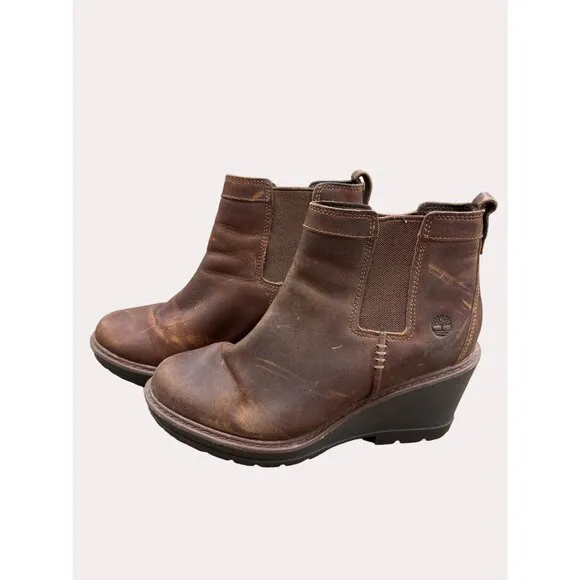 Timberland grip stick women’s brown leather wedge ankle boots 8.5 SKU 6264
