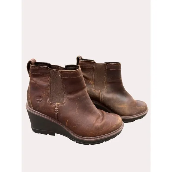 Timberland grip stick women’s brown leather wedge ankle boots 8.5 SKU 6264