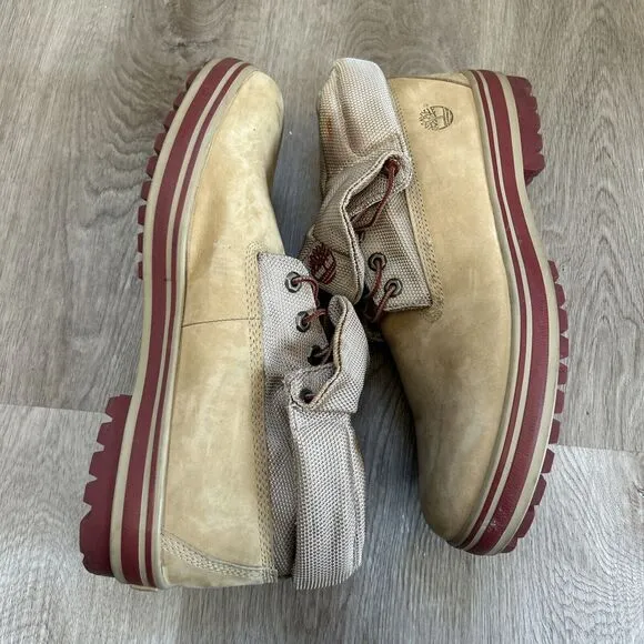 Timberland Mens 12 Rolldown Boots Rare Suede Brown Wheat Red Trim 24532 READ