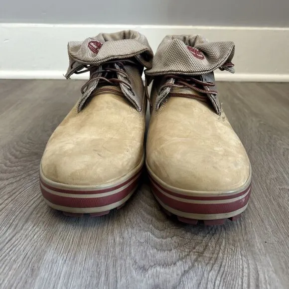 Timberland Mens 12 Rolldown Boots Rare Suede Brown Wheat Red Trim 24532 READ