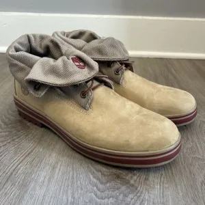 Timberland Mens 12 Rolldown Boots Rare Suede Brown Wheat Red Trim 24532 READ