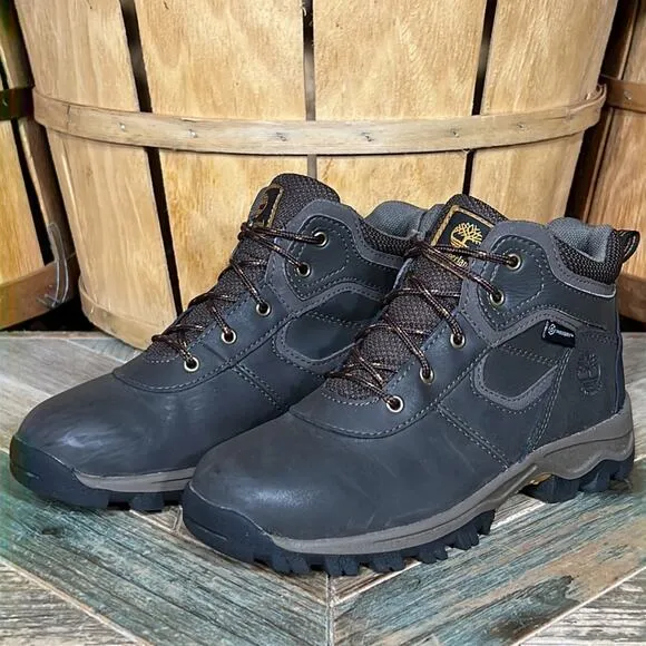 Timberland Mt. Maddsen Mid Brown Leather Waterproof Trail Hiking Boots Boys 3