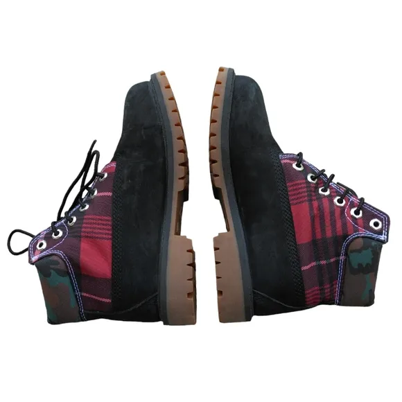 Timberland Size 2 Youth 6&quot; Heritage Waterproof Black Camo Plaid Boots