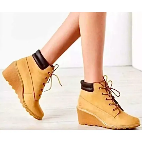 Timberland Wedge Bootie Nubuck Leather Gray Ankle Boots
