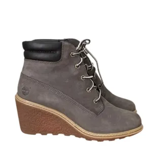 Timberland Wedge Bootie Nubuck Leather Gray Ankle Boots