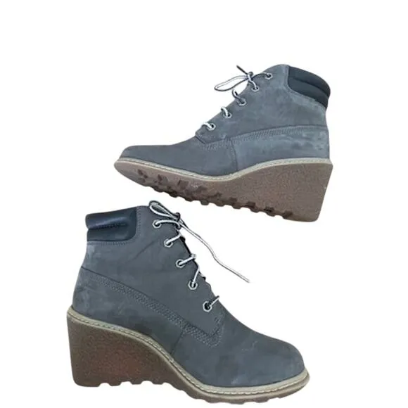 Timberland Wedge Bootie Nubuck Leather Gray Ankle Boots