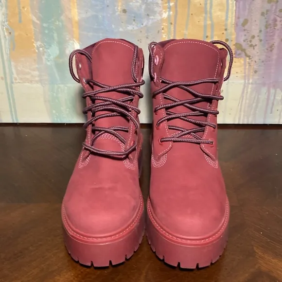 Timberland Women's Stone Street 6&quot; Waterproof Dark Red Nubuck Boots Size 7
