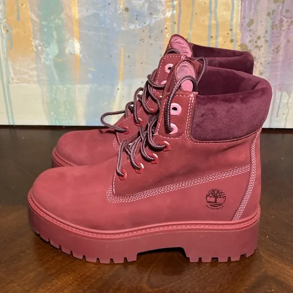 Timberland Women's Stone Street 6&quot; Waterproof Dark Red Nubuck Boots Size 7