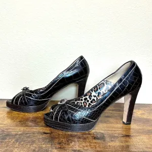 Titti Dell'Acqua Genuine Alligator Peep Toe Platform Heels, Size 8.5