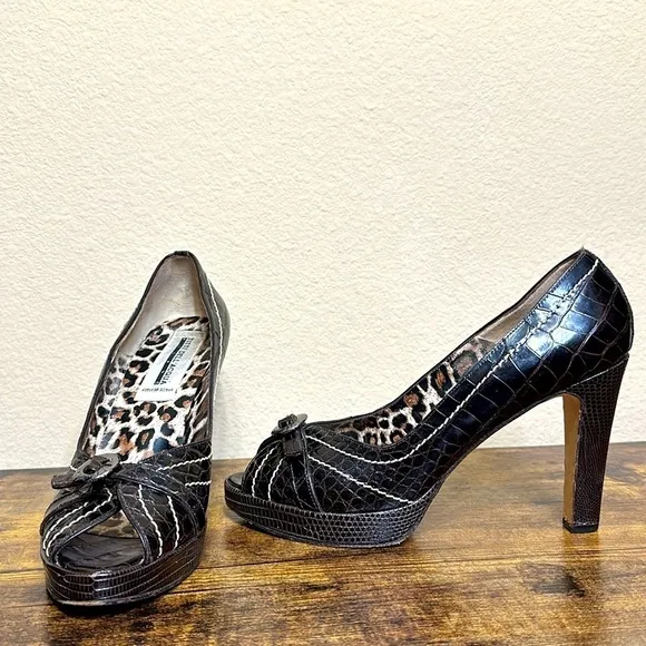 Titti Dell'Acqua Genuine Alligator Peep Toe Platform Heels, Size 8.5