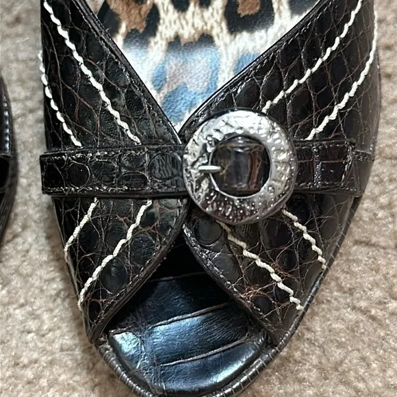 Titti Dell'Acqua Genuine Alligator Peep Toe Platform Heels, Size 8.5