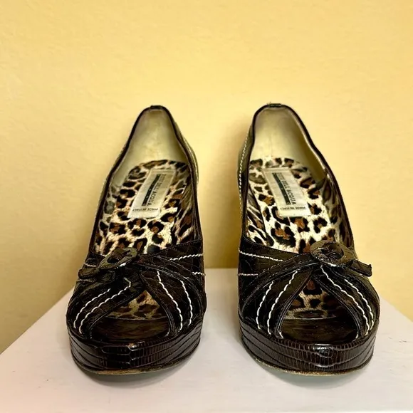 Titti Dell'Acqua Genuine Alligator Peep Toe Platform Heels, Size 8.5