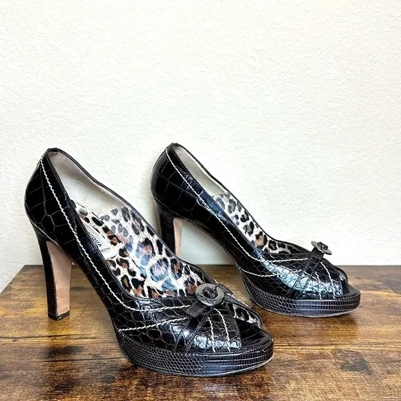 Titti Dell'Acqua Genuine Alligator Peep Toe Platform Heels, Size 8.5