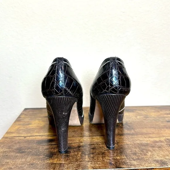 Titti Dell'Acqua Genuine Alligator Peep Toe Platform Heels, Size 8.5