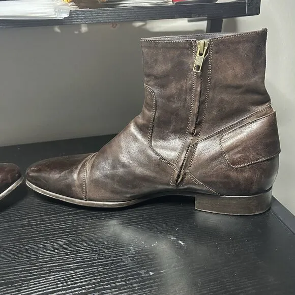 To Boot New York by Adam Derek Men's Brown Leather Ankle Strap Zip Boots Size 12