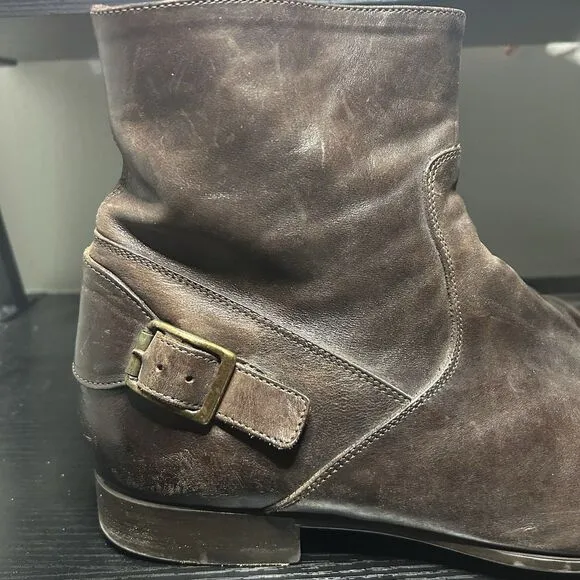 To Boot New York by Adam Derek Men's Brown Leather Ankle Strap Zip Boots Size 12