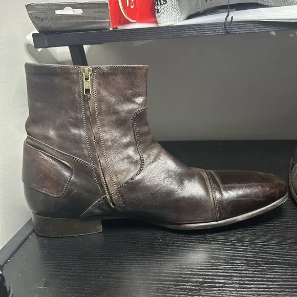 To Boot New York by Adam Derek Men's Brown Leather Ankle Strap Zip Boots Size 12