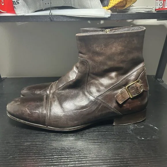 To Boot New York by Adam Derek Men's Brown Leather Ankle Strap Zip Boots Size 12