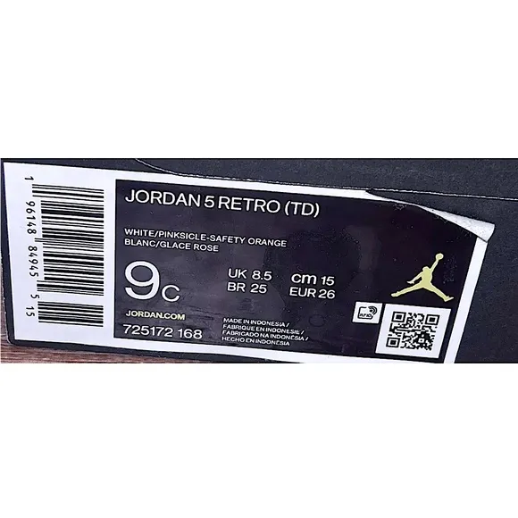Toddler's Jordan 5 Retro White/Pinksicle-Safety Orange (725172 168) Size 9C