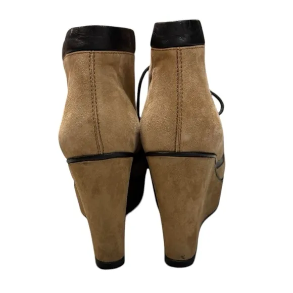 Tod's Camel Suede Leather Lace Up Wedge Platform Ankle Boots Brown - Sz 37.5, 7