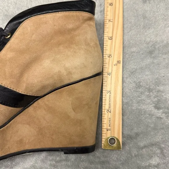 Tod's Camel Suede Leather Lace Up Wedge Platform Ankle Boots Brown - Sz 37.5, 7