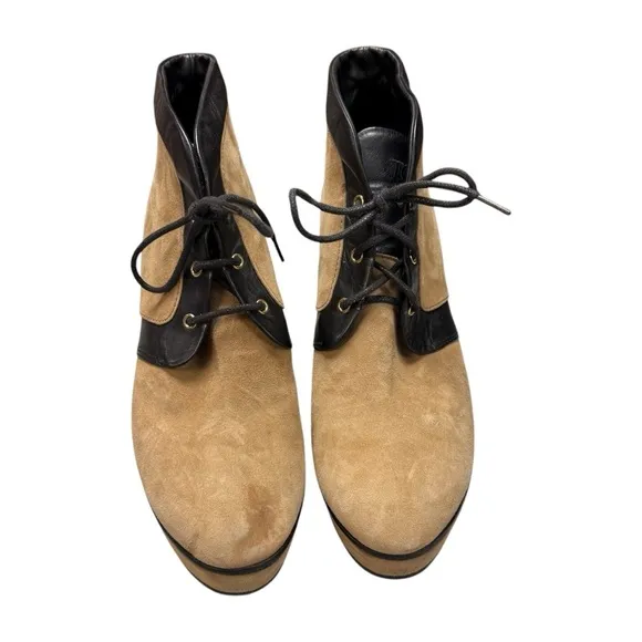 Tod's Camel Suede Leather Lace Up Wedge Platform Ankle Boots Brown - Sz 37.5, 7