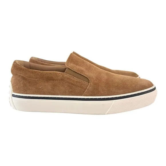 Tod’s Slip On Shoes Men’s Brown Suede Logo Print Slip On Shoes Todd US 7.5