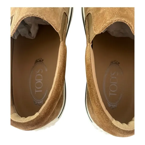 Tod’s Slip On Shoes Men’s Brown Suede Logo Print Slip On Shoes Todd US 7.5