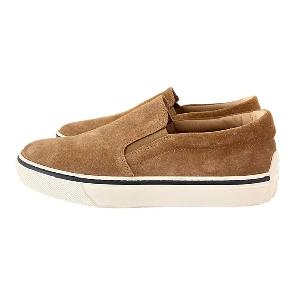 Tod’s Slip On Shoes Men’s Brown Suede Logo Print Slip On Shoes Todd US 7.5