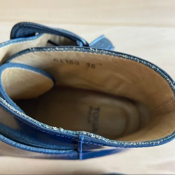 𝅺TOGA Pulla Blue Two-Buckle Western Boots