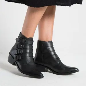Toga Pulla Quadruple Buckle Western Ankle Boots‎ / Black / SZ 36 or 6