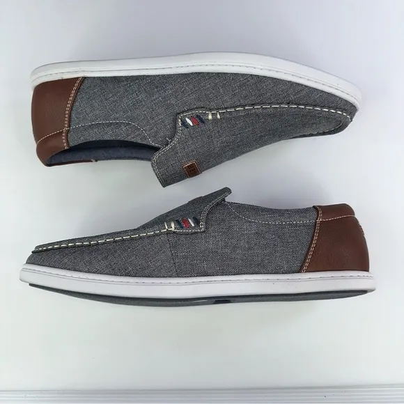 TOMMY HILFIGER Mens Gray Linen Stretch Carlid Round Toe Slip On Sneakers