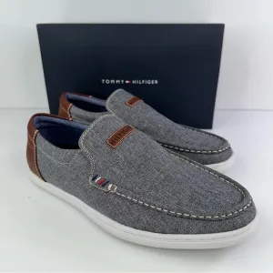 TOMMY HILFIGER Mens Gray Linen Stretch Carlid Round Toe Slip On Sneakers
