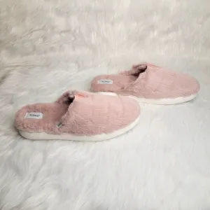 TOMS alpargata mule rose pink faux fur slippers.