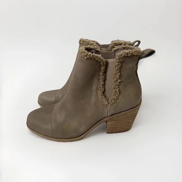 TOMS Everly Leather Women's Tan Heeled Ankle Boots Size 7.5 Neutral Comfort