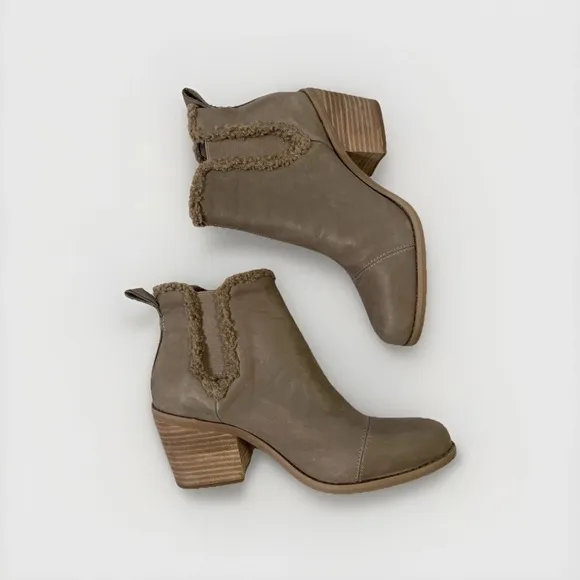 TOMS Everly Leather Women's Tan Heeled Ankle Boots Size 7.5 Neutral Comfort