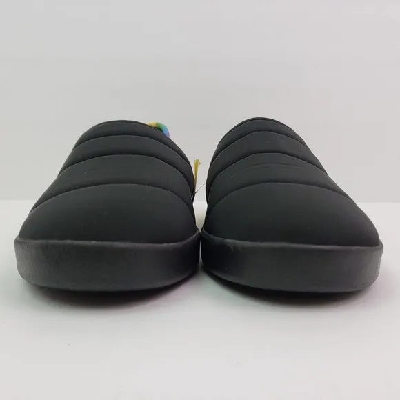 Toms Ezra Mens Size 9 Black Mat Rainbow Pride Slip On Faux Fur Inside Slippers