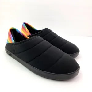Toms Ezra Mens Size 9 Black Mat Rainbow Pride Slip On Faux Fur Inside Slippers