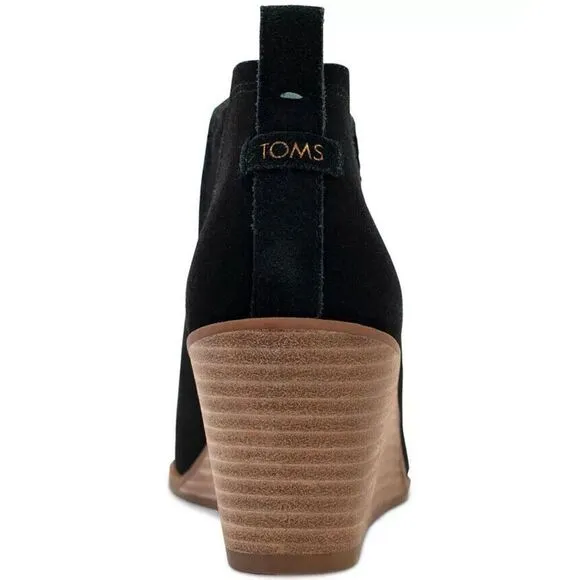 Toms Kallie Boots Women's US 7 Black Wedge Heel Round Toe Ankle Bootie ZPO1389