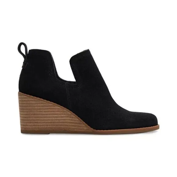 Toms Kallie Boots Women's US 7 Black Wedge Heel Round Toe Ankle Bootie ZPO1389