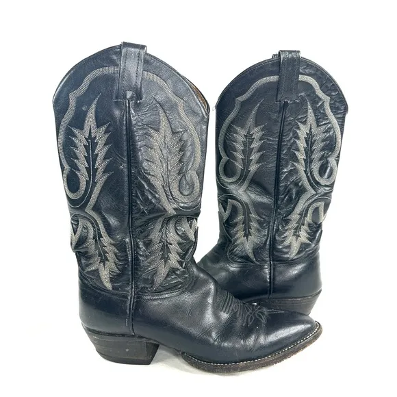 Tony Lama Stallion Men Size 8 Black Leather Western Cowboy Boot 2914