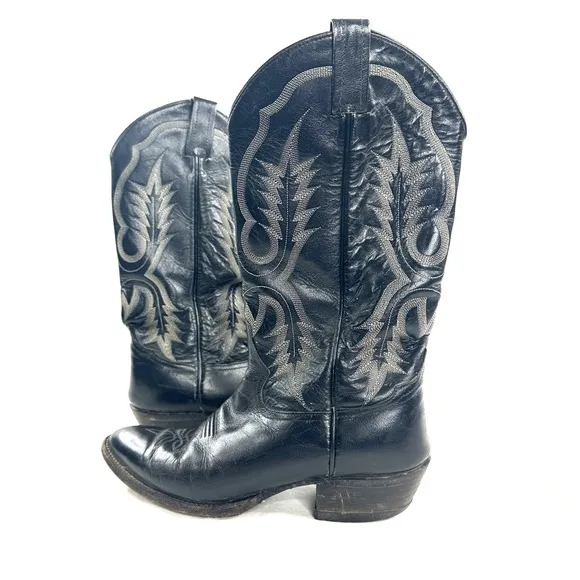 Tony Lama Stallion Men Size 8 Black Leather Western Cowboy Boot 2914