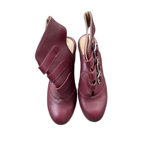 TopShop Burgundy Leather Jigsaw Boot Shoes Size 7.5