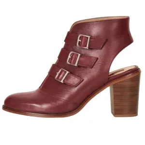TopShop Burgundy Leather Jigsaw Boot Shoes Size 7.5