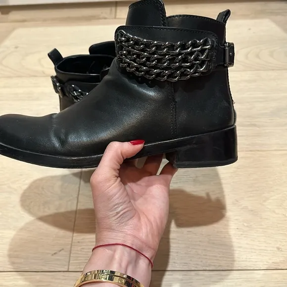 Tory Burch black leather booties with chain detail size 11