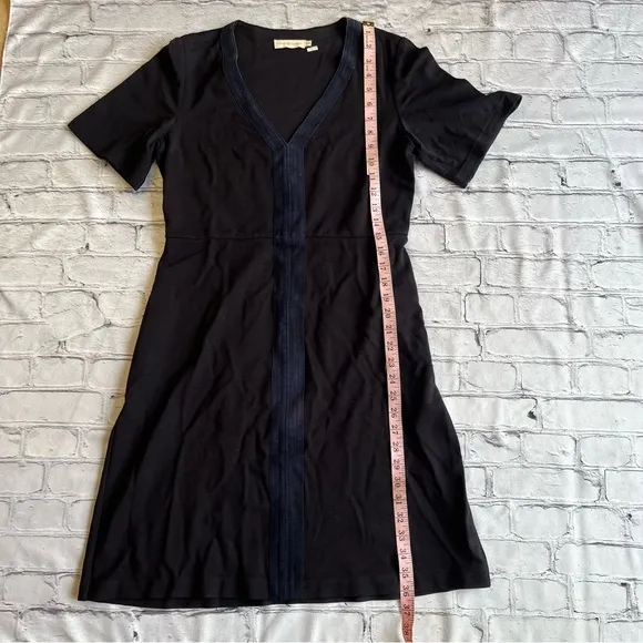 Tory Burch Blue Modest Minimalist V-Neck Dress Short Sleeve Church Normcore
