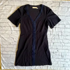 Tory Burch Blue Modest Minimalist V-Neck Dress Short Sleeve Church Normcore