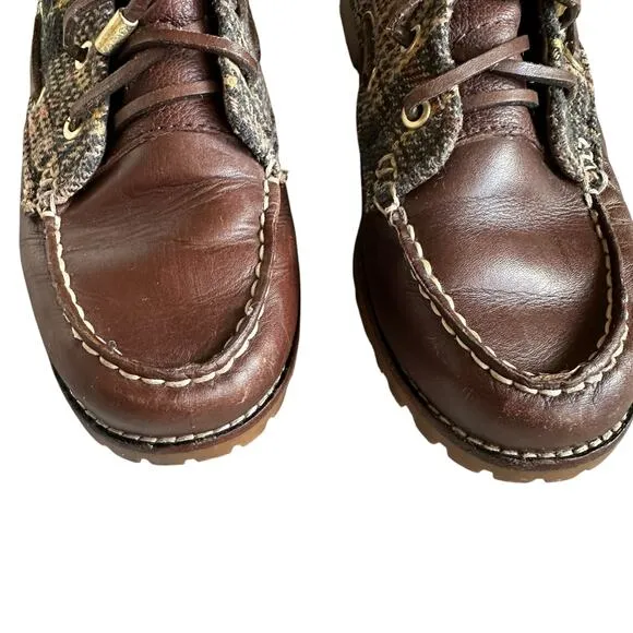 TORY BURCH Brown Plaid Lace Up Lined Boots Women's Size 7.5 Shearling