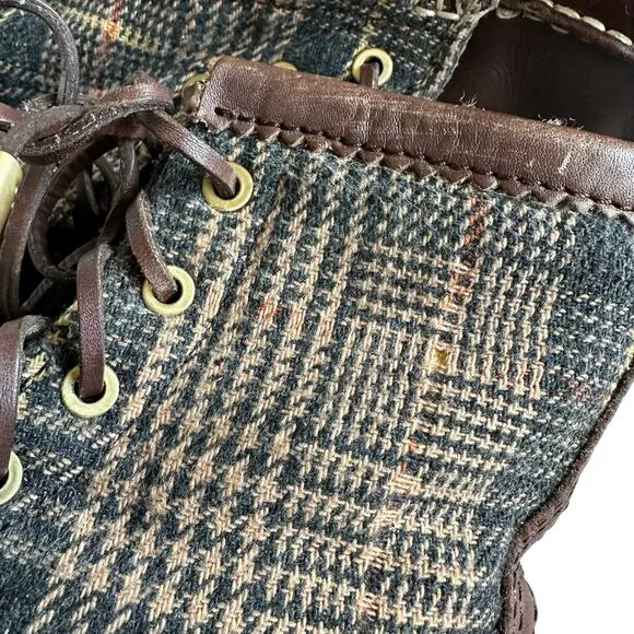 TORY BURCH Brown Plaid Lace Up Lined Boots Women's Size 7.5 Shearling